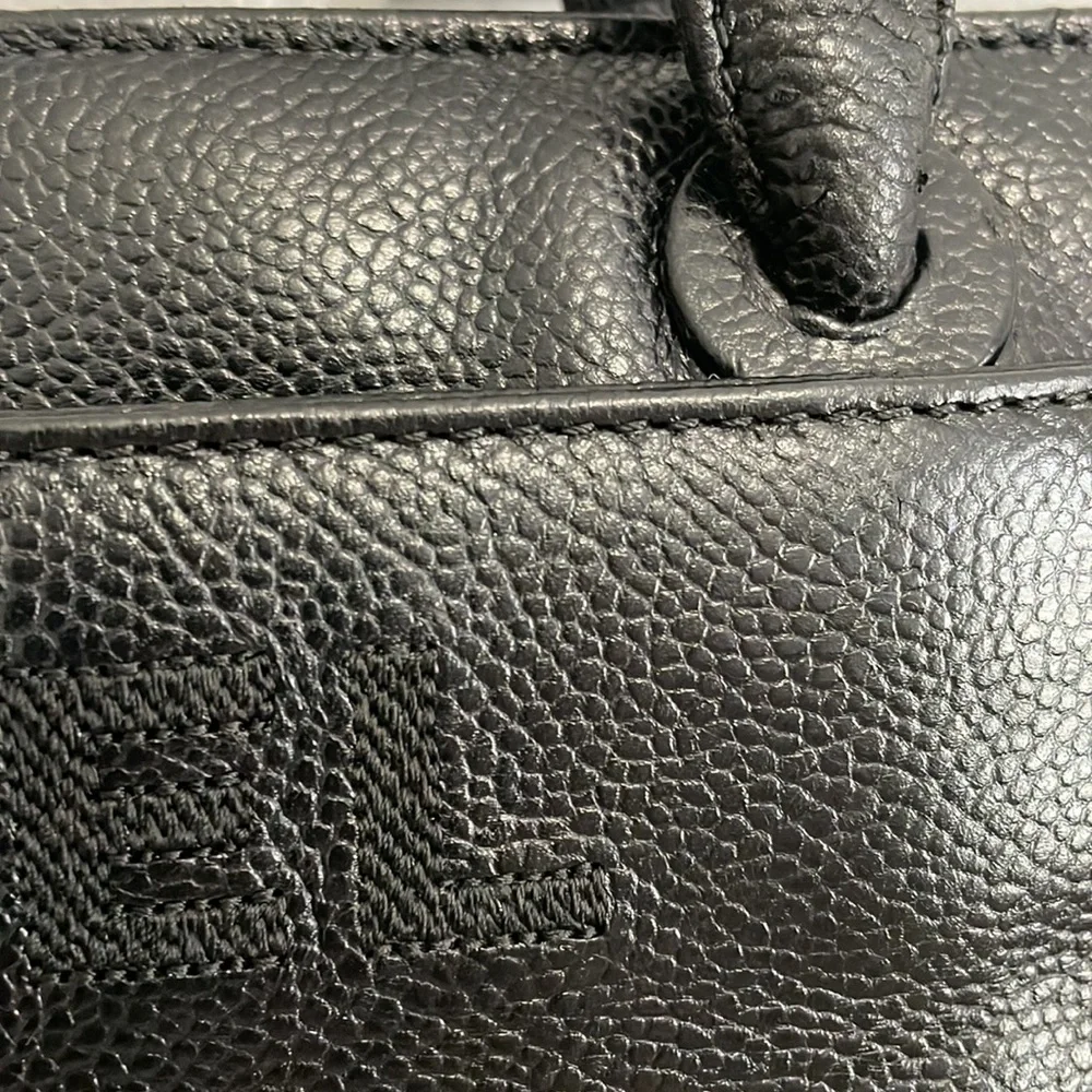 CHANEL Caviar Embroidered Logo Shoulder Bag